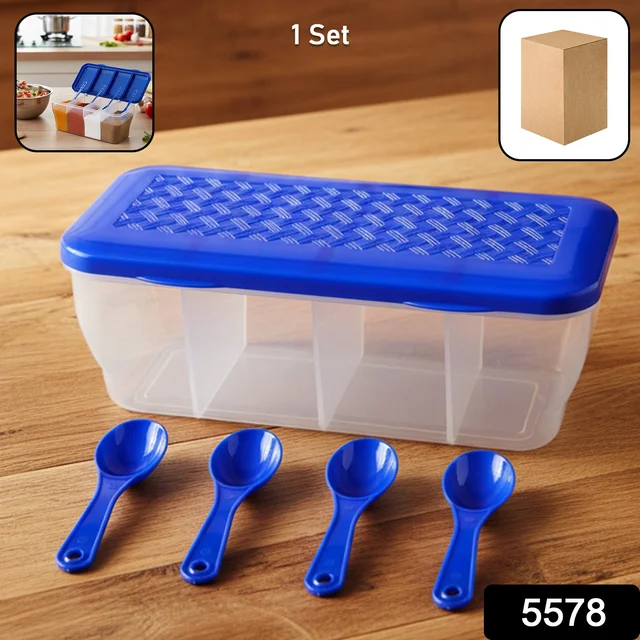 Airtight 4-Section Storage Container – Spice Jar with Spoons | Tidy Table