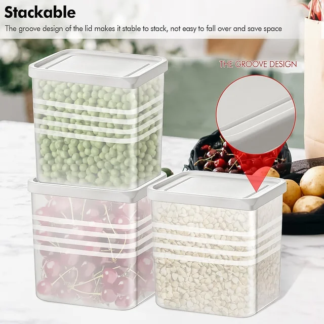 Airtight Square Plastic Food Storage Container Set – 6-Piece Clear Kit