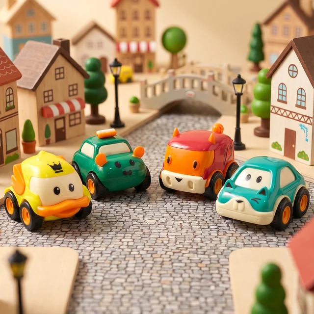 Animal Cartoon Pull-Back Toy Car Set – 4 Vibrant Mini Vehicles