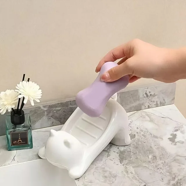 Animal Shape Soap Dish Holder – Cute Bear Design with Drainage