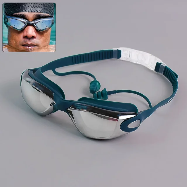 Anti-Fog Swimming Goggles – UV Protection with Mirrored Lenses & Earplugs