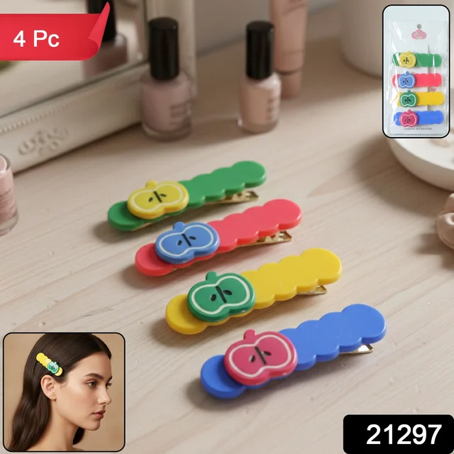 Apple Design Hair Clips, Colorful 4-Pc Set for Girls