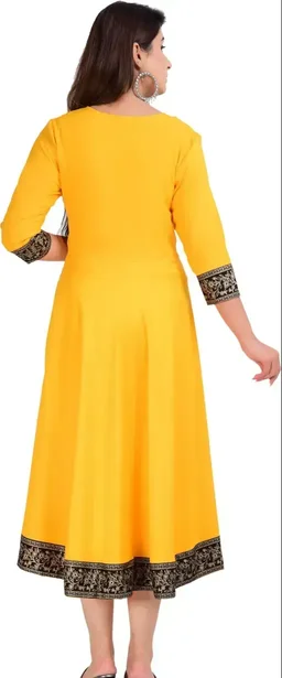 Women Printed, Solid Kurta Sy (Yellow) - XL