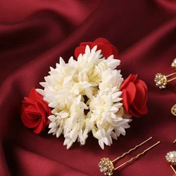 Artificial Flower Gajra – Traditional Red Rose & Jasmine Hair Accessory