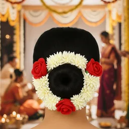 Artificial Flower Gajra – Traditional Red Rose & Jasmine Hair Accessory