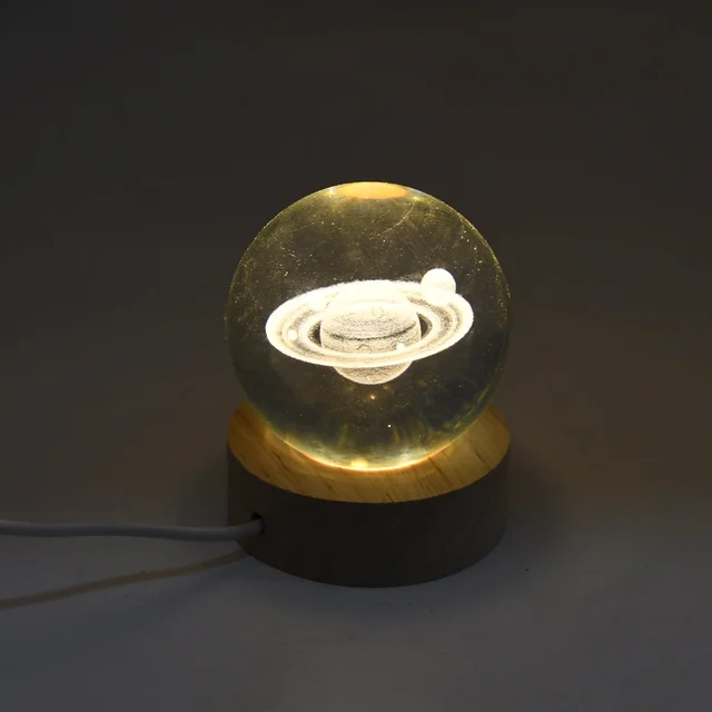 Astronaut Crystal Ball Lamp – 3D Night Light with Wood Base | Indo Glow