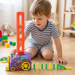 Automatic Domino Laying Train Engine Toy with Light and Music for K...