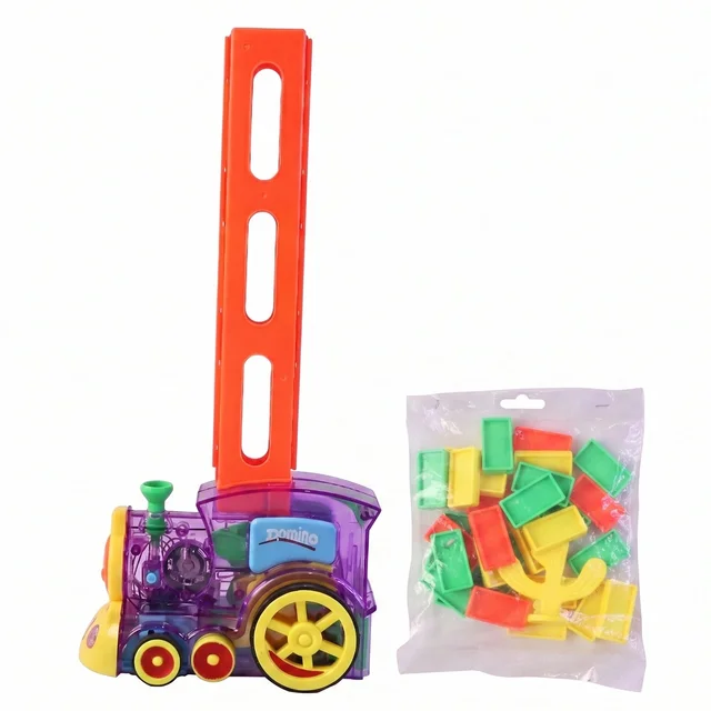 Automatic Domino Laying Train Engine Toy with Light and Music for K...