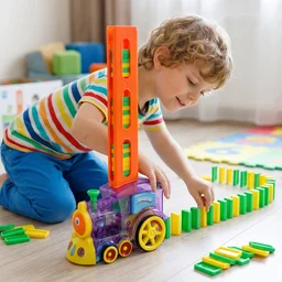 Automatic Domino Laying Train Engine Toy with Light and Music for K...