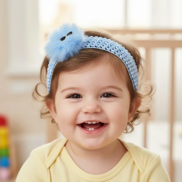 Baby Girls Hair Band – Soft Elastic with Pom Pom for Comfort