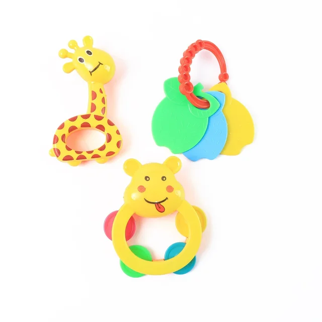 Baby Rattle Set – 3-Piece Colorful Animal Shape Teething Toys