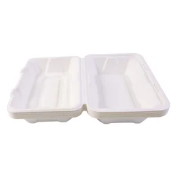 Bagasse Clamshell Food Box – Eco-Friendly 9x6 Inch Disposable Set