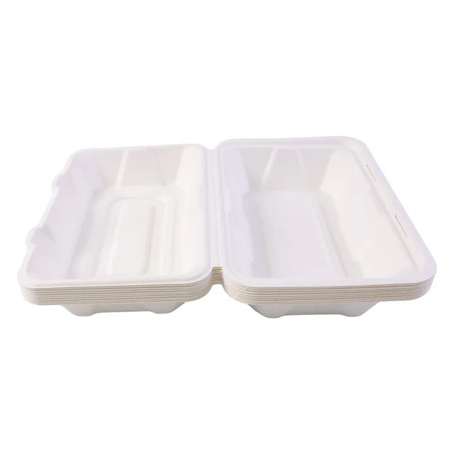 Bagasse Clamshell Food Box – Eco-Friendly 9x6 Inch Disposable Set