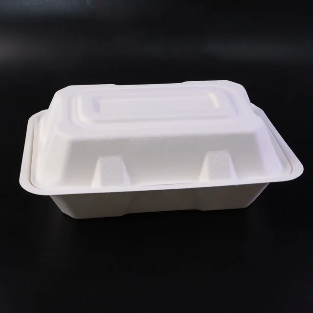 Bagasse Clamshell Food Box – Eco-Friendly 9x6 Inch Disposable Set