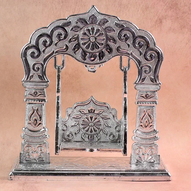 Bal Gopal Jhula – Silver-Coated Decorative Swing for Krishna Idol