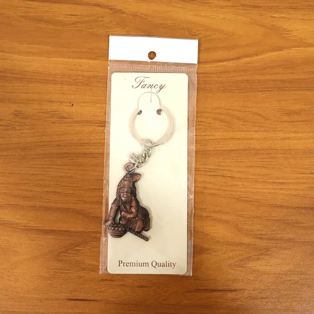 Bal Krishna Makhan Chor Keychain – Premium Antique Gold Finish