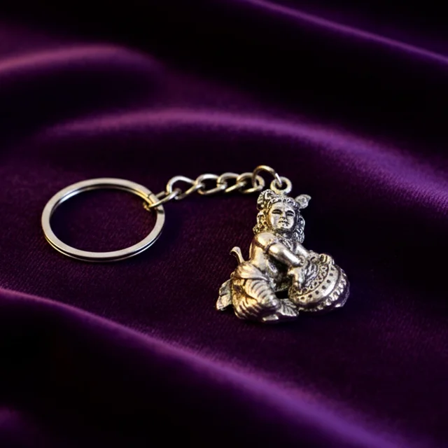Bal Krishna Makhan Chor Keychain – Premium Silver Finish