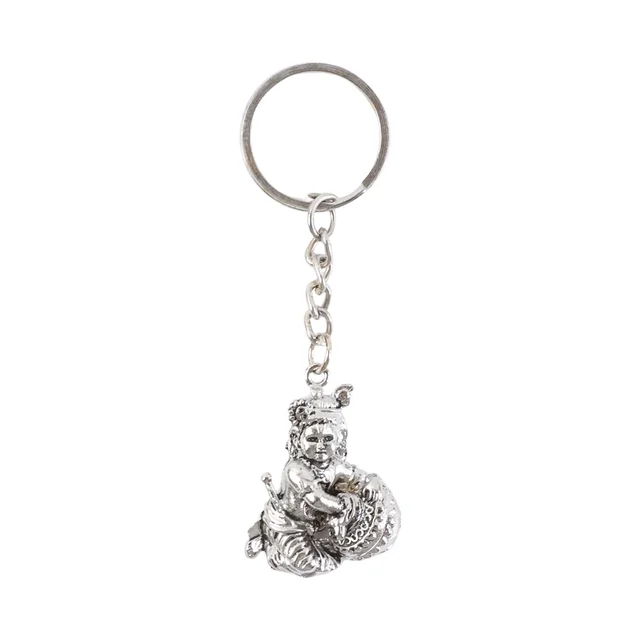 Bal Krishna Makhan Chor Keychain – Premium Silver Finish
