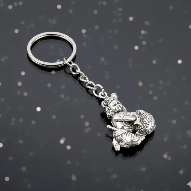 Bal Krishna Makhan Chor Keychain – Premium Silver Finish