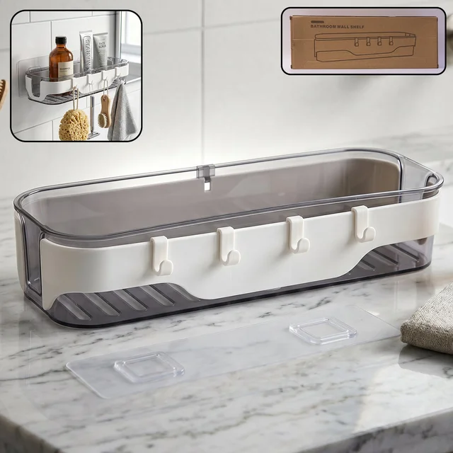 Bathroom Wall Shelf – Space-Saving with Hooks & Modern Design