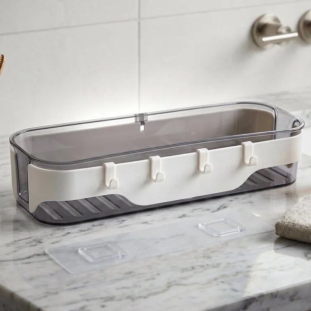 Bathroom Wall Shelf – Space-Saving with Hooks & Modern Design