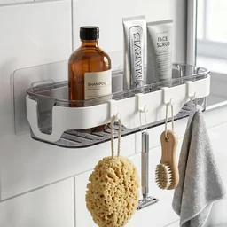 Bathroom Wall Shelf – Space-Saving with Hooks & Modern Design