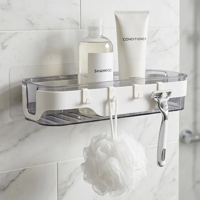 Bathroom Wall Shelf – Space-Saving with Hooks & Modern Design