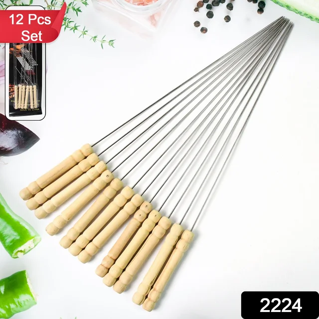 BBQ Skewers – Stainless Steel with Wooden Handles, Set of 12 | Indo Glow