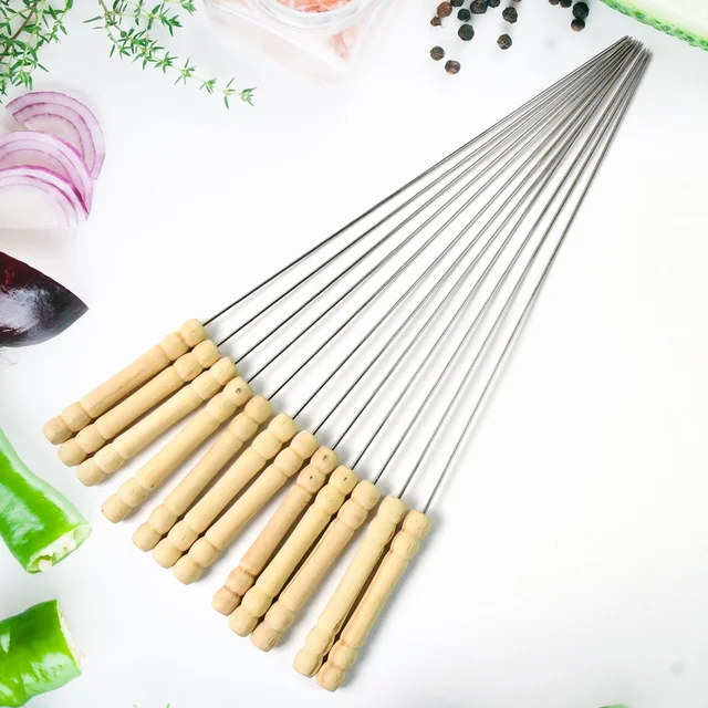BBQ Skewers – Stainless Steel with Wooden Handles, Set of 12 | Indo Glow