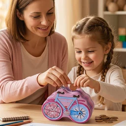 Bicycle Shape Piggy Bank – Colourful Kids’ Saving Toy with Lock