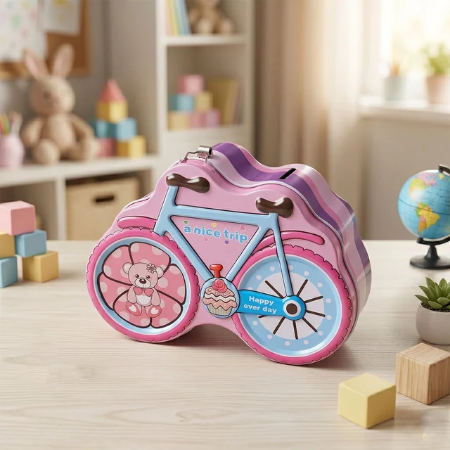 Bicycle Shape Piggy Bank – Colourful Kids’ Saving Toy with Lock