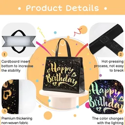 Birthday Gift Bag with Gold Stars – Reusable Black Tote