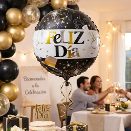 Black Gold 'Feliz Dia' Foil Balloon – Bright Party Decor for Celebrations