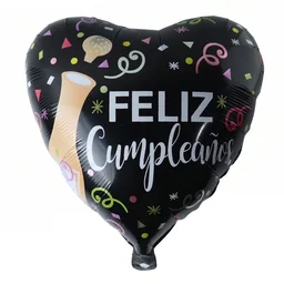 Black Heart Feliz Cumpleaños Foil Balloon – Bright Party Decor