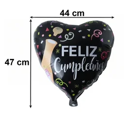 Black Heart Feliz Cumpleaños Foil Balloon – Bright Party Decor