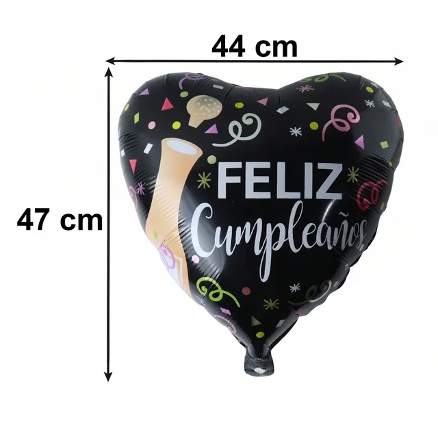 Black Heart Feliz Cumpleaños Foil Balloon – Bright Party Decor