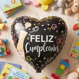 Black Heart Feliz Cumpleaños Foil Balloon – Bright Party Decor