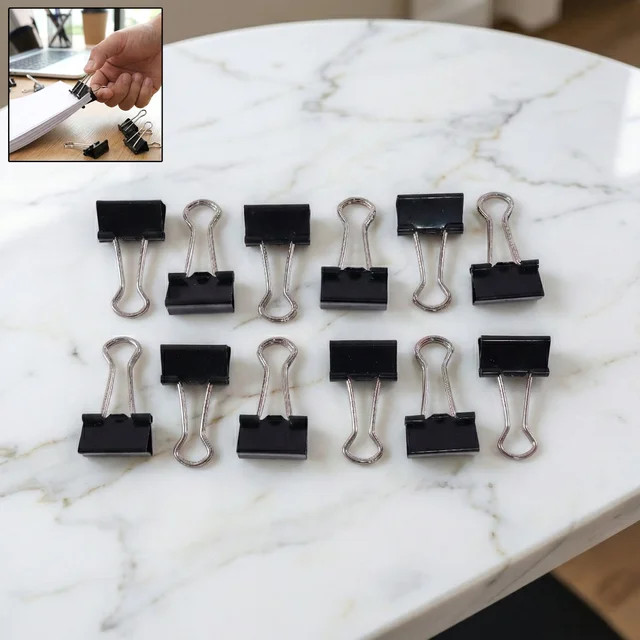Black Metal Binder Clips 19mm – Strong 12-Piece Set
