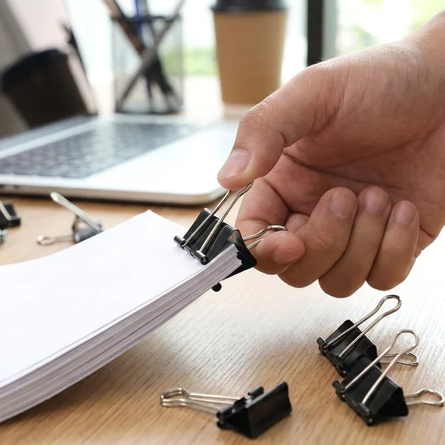 Black Metal Binder Clips – Strong 15mm Paper Holders, 12-Pack