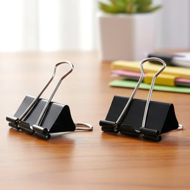 Black Metal Binder Clips – Strong 15mm Paper Holders, 12-Pack