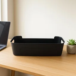 Black Plastic Storage Basket Tray – 4-Piece Stackable Organizer