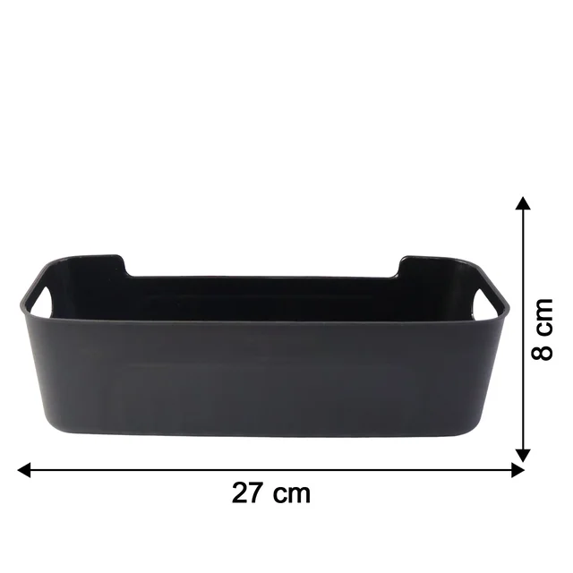 Black Plastic Storage Basket Tray – 4-Piece Stackable Organizer