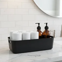 Black Plastic Storage Basket Tray – 4-Piece Stackable Organizer