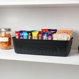 Black Plastic Storage Basket Tray – 4-Piece Stackable Organizer