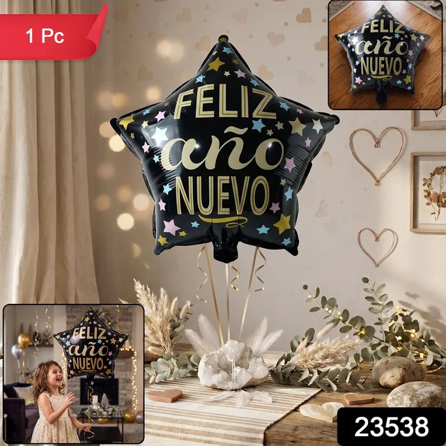 Black Star Feliz Ano Nuevo Foil Balloon – Bright Festive Decor