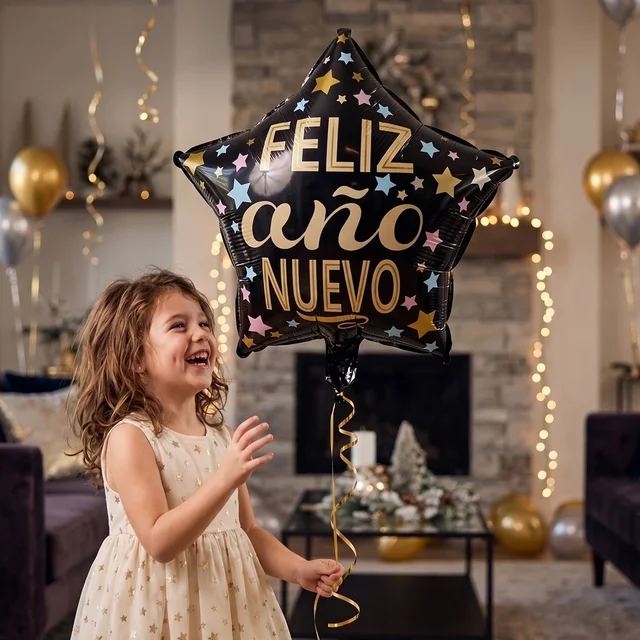 Black Star Feliz Ano Nuevo Foil Balloon – Bright Festive Decor