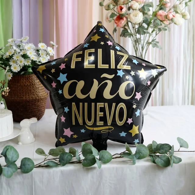 Black Star Feliz Ano Nuevo Foil Balloon – Bright Festive Decor