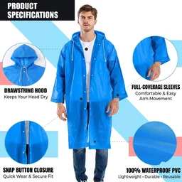 Blue EVA Hooded Rain Coat for Men & Women Monsoon Wear
