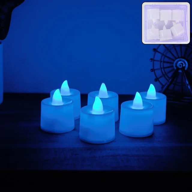 Blue LED Tea Light Candles – Safe Flameless Set of 6