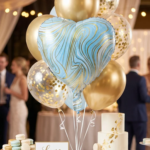 Blue Marble Heart Foil Balloon – Bright & Festive Party Decor